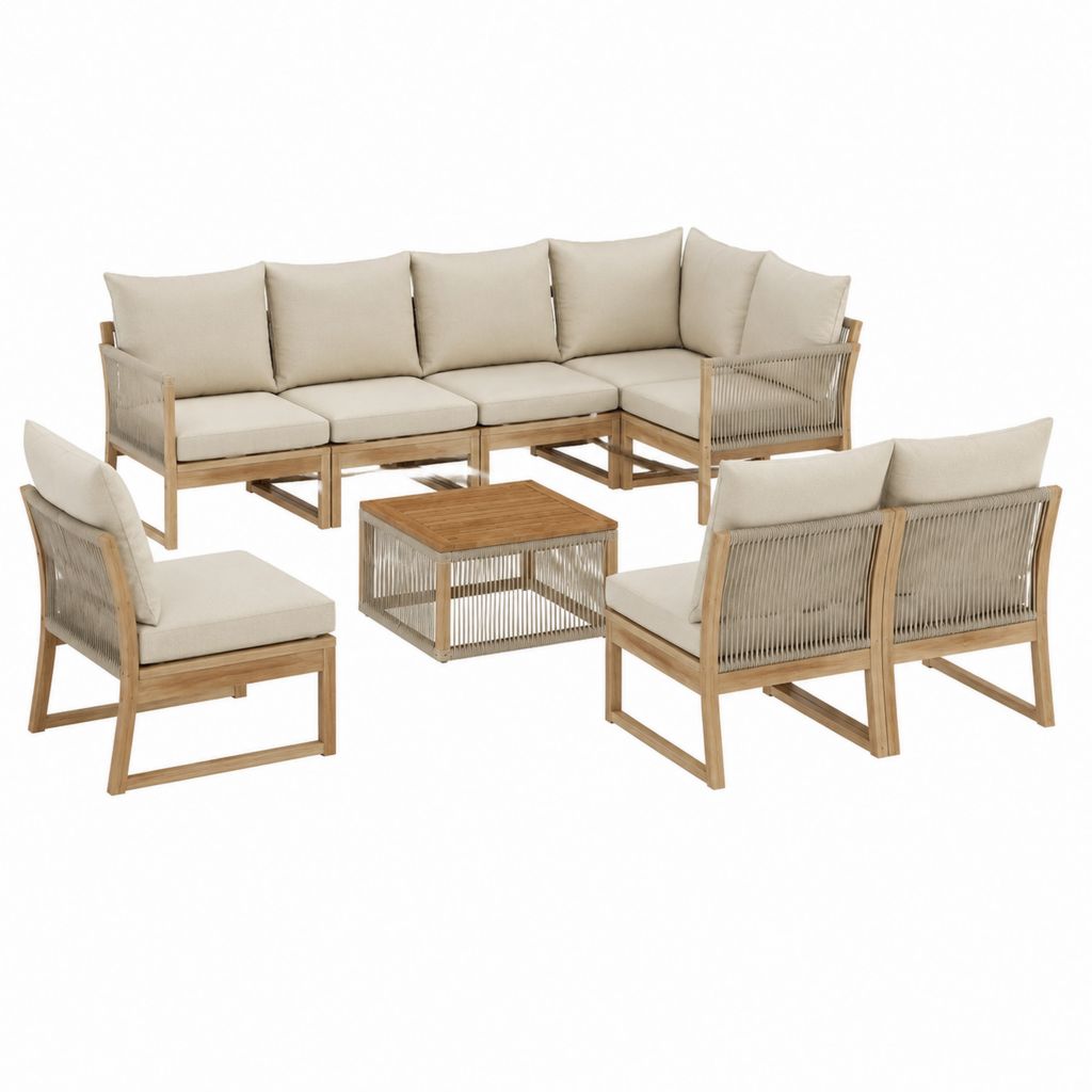 Gartenlounge Set aus Akazienholz mit Ecksofa Sesseln und Couchtisch Beige 245 x 245 cm
