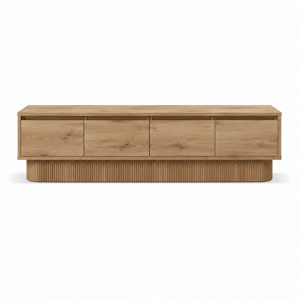 TV-Lowboard Eichenfurnier rechteckig mit 4 Türen 180 x 40 x 55 cm