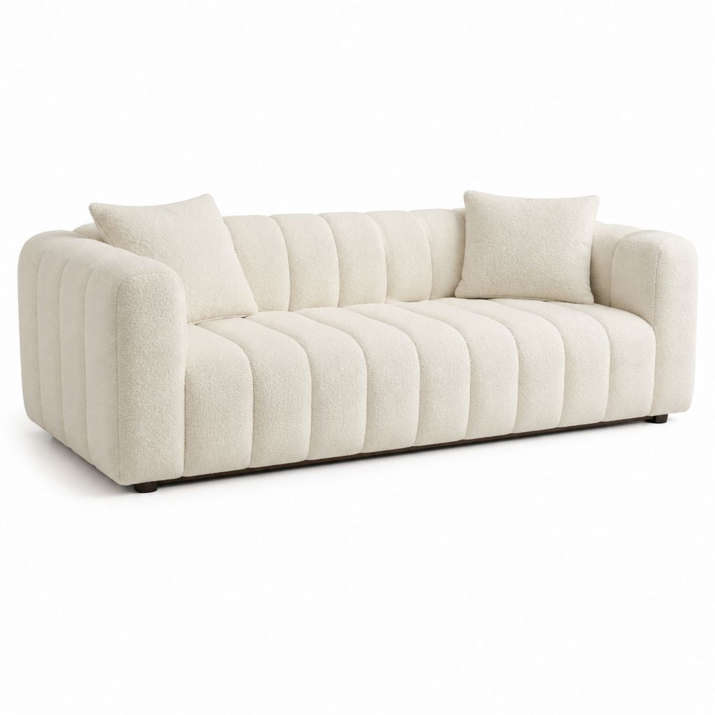 2-Sitzer Sofa Cremeweiß Polyester-Bouclé gerade 220 x 95 x 78 cm
