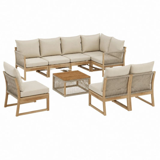 Gartenlounge Set aus Akazienholz mit Ecksofa Sesseln und Couchtisch Beige 245 x 245 cm