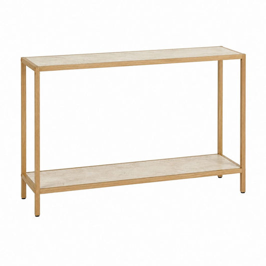 Konsolentisch mit 2 Ablagen in Natur und Beige aus Massivholz und MDF 100 x 35 x 80 cm