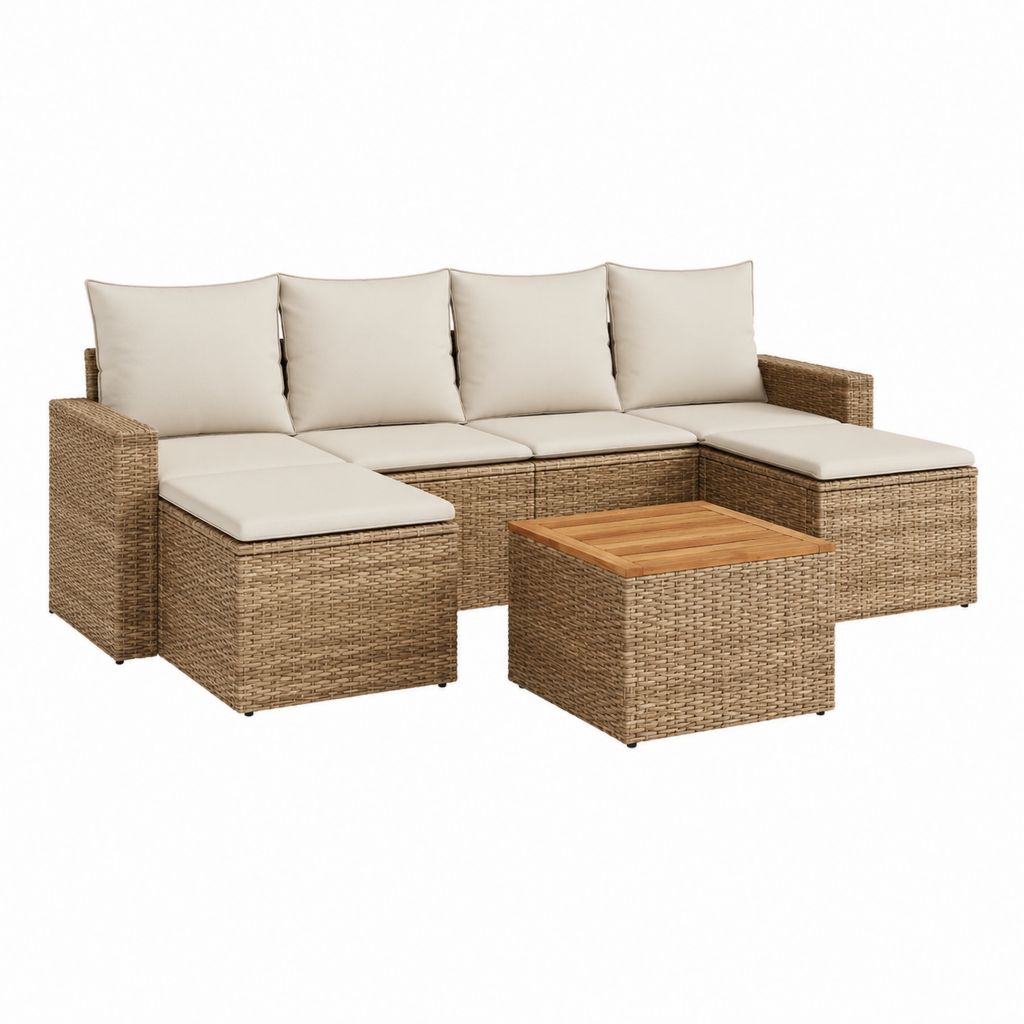 Gartenlounge Set Poly-Rattan Beige 4-Sitzer L-Form mit Couchtisch 260 x 200 x 70 cm