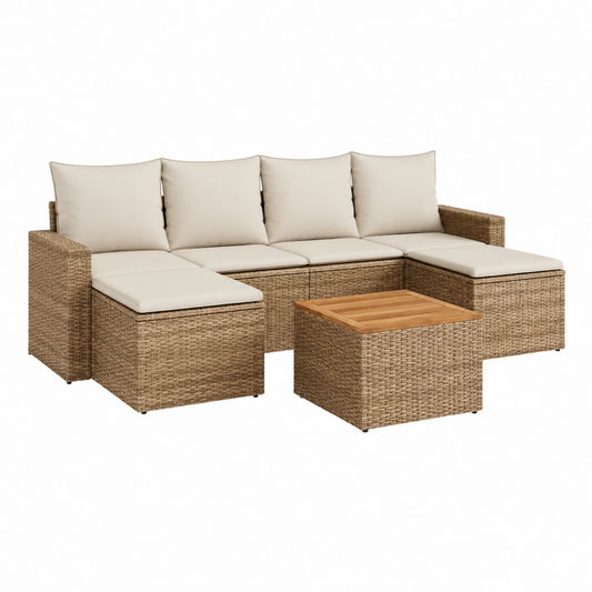 Gartenlounge Set Poly-Rattan Beige 4-Sitzer L-Form mit Couchtisch 260 x 200 x 70 cm