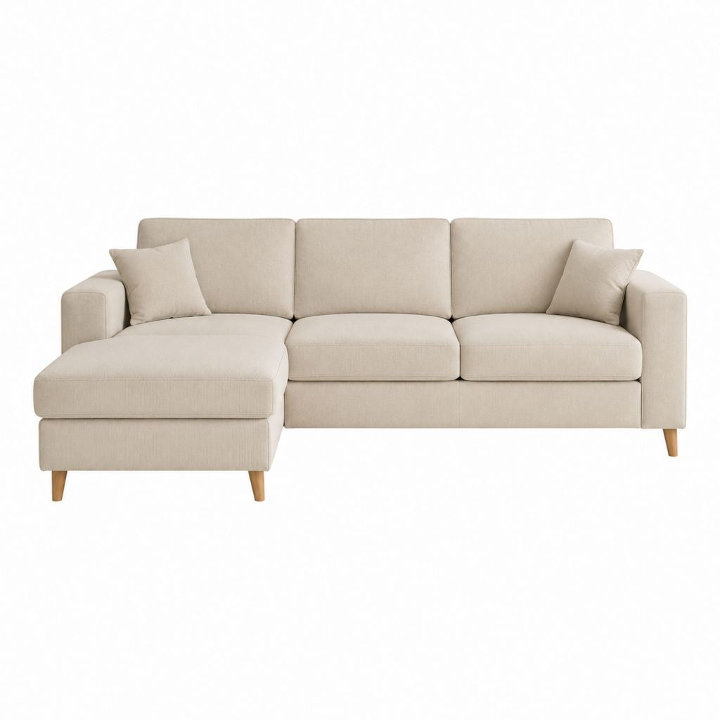 Ecksofa mit Recamiere links Beige Polyester L-Form 230 x 150 x 85 cm