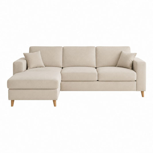 Ecksofa mit Recamiere links Beige Polyester L-Form 230 x 150 x 85 cm