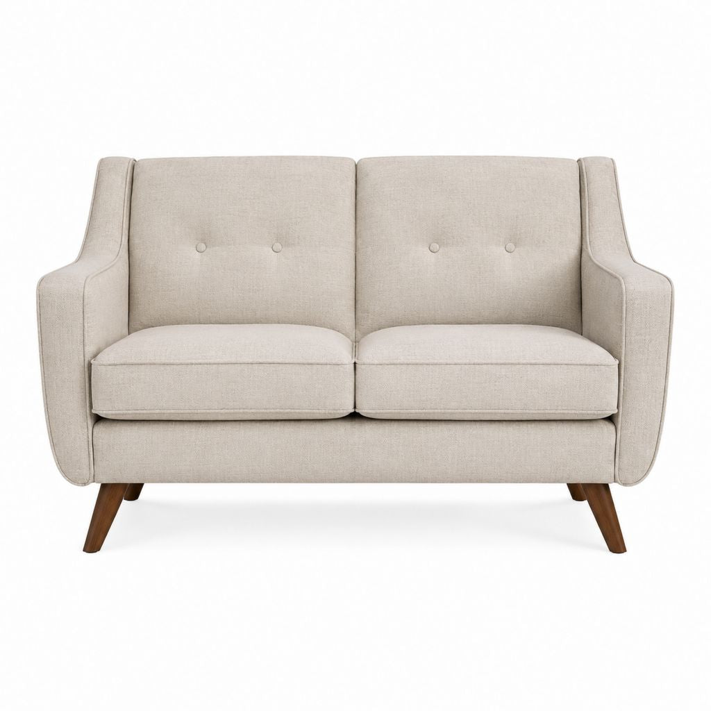 2-Sitzer Sofa Beige mit Polyesterbezug und Massivholzfüßen 130 x 80 x 90 cm
