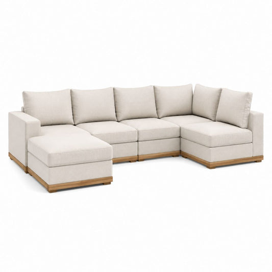 Modulares Gartensofa Ecksofa Beige aus Polyester und Akazienholz 310 x 230 x 85 cm