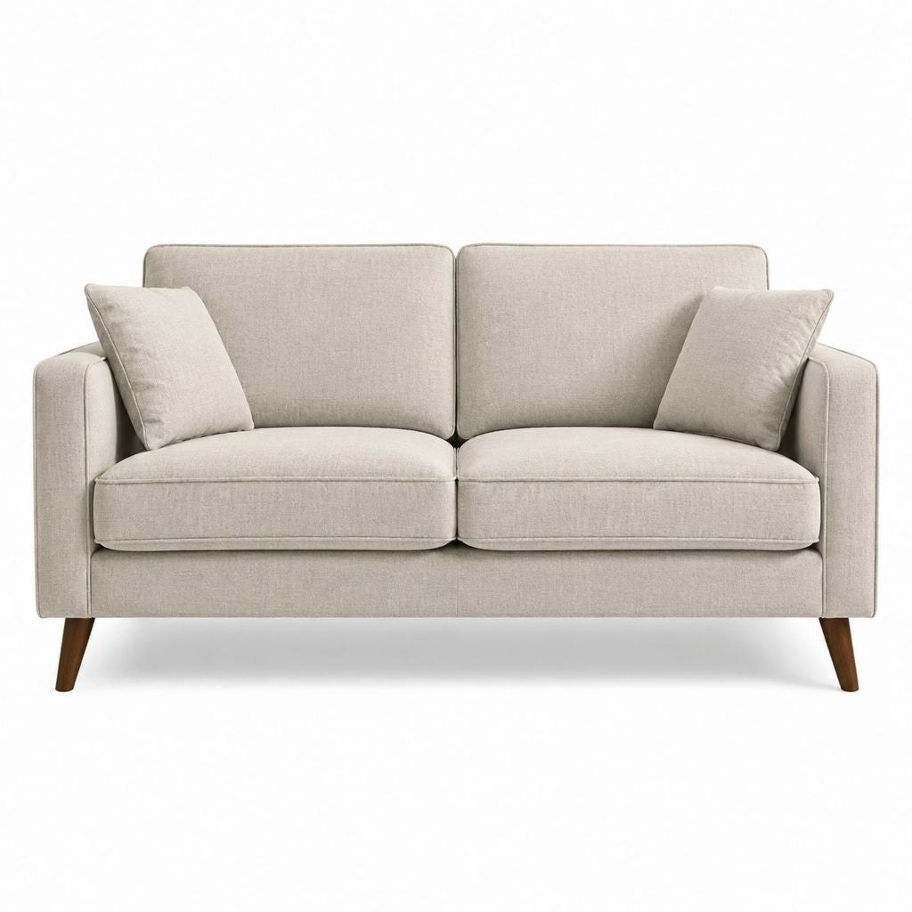 2-Sitzer Sofa Beige mit Polyesterbezug und Massivholzfüßen 160 x 85 x 86 cm