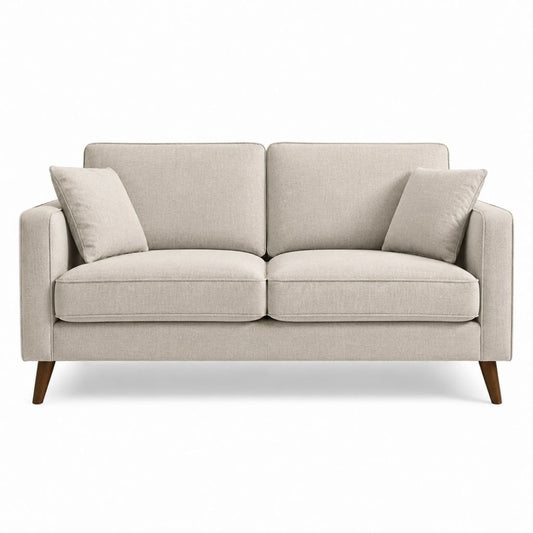 2-Sitzer Sofa Beige mit Polyesterbezug und Massivholzfüßen 160 x 85 x 86 cm