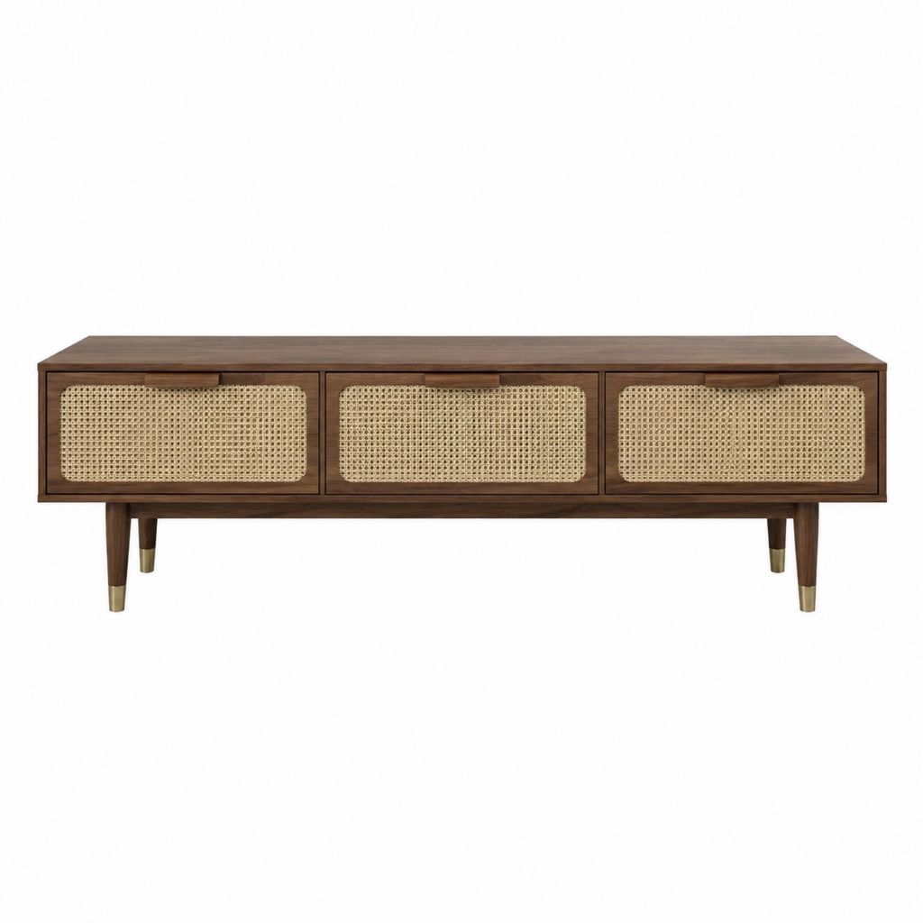 TV-Lowboard Walnussfarben MDF Rattan rechteckig 180 x 40 x 60 cm