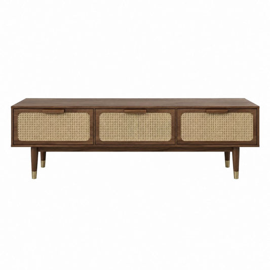 TV-Lowboard Walnussfarben MDF Rattan rechteckig 180 x 40 x 60 cm