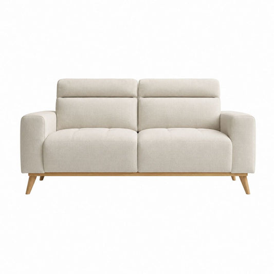 2-Sitzer Sofa Beige aus Polyester Rechteckig mit Massivholzfüßen 160 x 90 x 90 cm