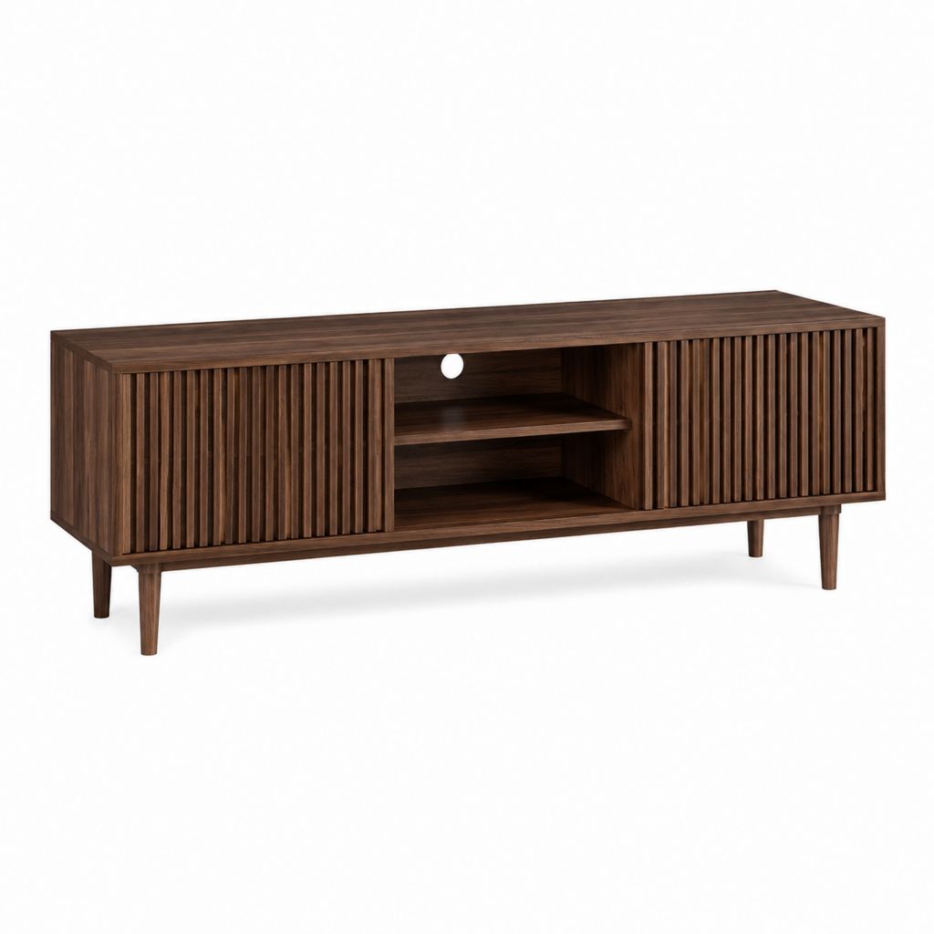 TV-Lowboard walnussbraun aus MDF mit Walnuss-Dekor rechteckig mit Schiebetüren 160 x 40 x 55 cm