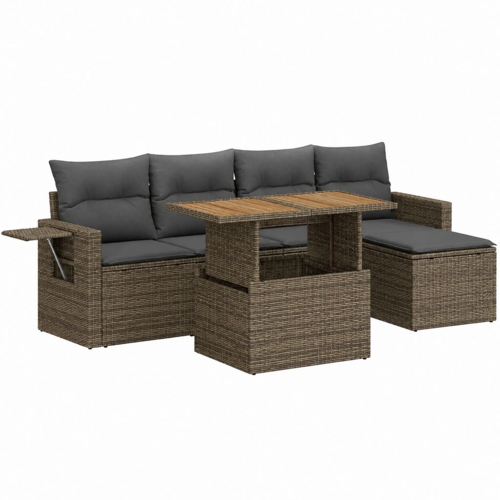4-teiliges Gartenlounge-Set in L-Form Braun Polyethylen-Rattan mit dunkelgrauen Polyesterkissen 218 x 169 x 76 cm
