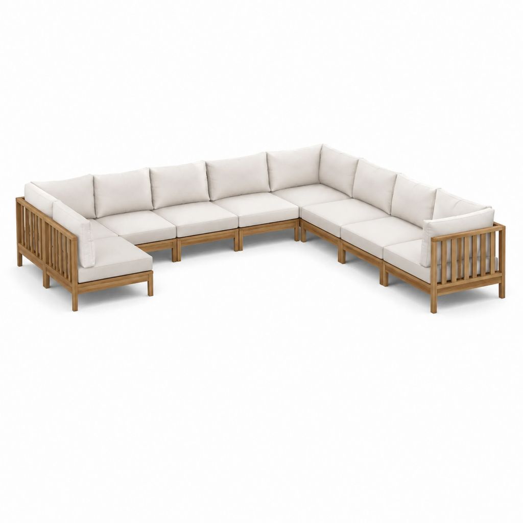 7-teiliges Gartensofa Ecksofa Natur Cremeweiß Akazien-Massivholz L-Form 420 x 210 x 75 cm