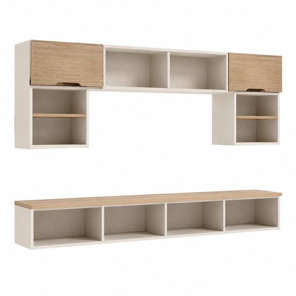 TV-Wand Wohnwand 2-teilig Weiß Eiche-Optik Spanplatte 200 x 30 x 120 cm