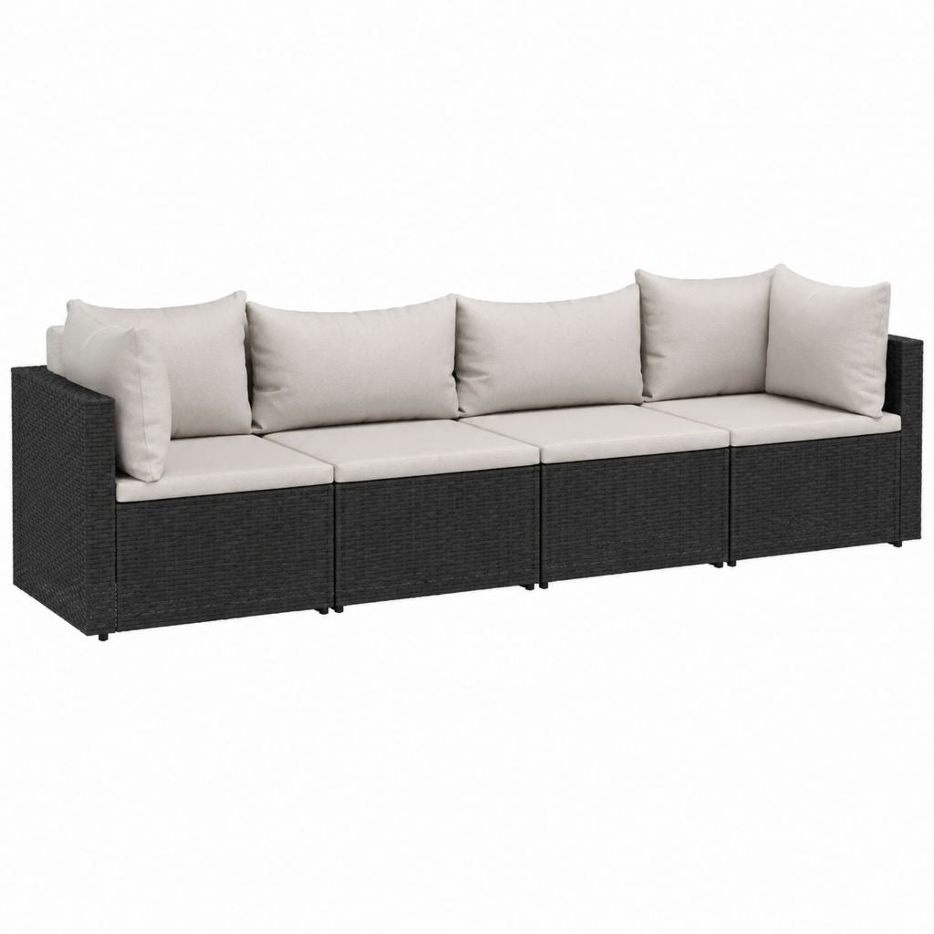 4-Sitzer Gartensofa Set Anthrazit PE-Rattan mit beige Polyesterkissen 280 x 70 x 70 cm
