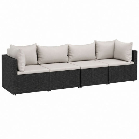 4-Sitzer Gartensofa Set Anthrazit PE-Rattan mit beige Polyesterkissen 280 x 70 x 70 cm